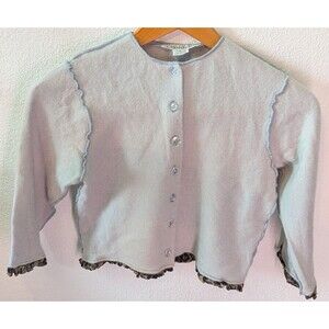 Claudette Cashmere Size L Large Blue Boutique cardigan Fairy Kids Vintage (867)